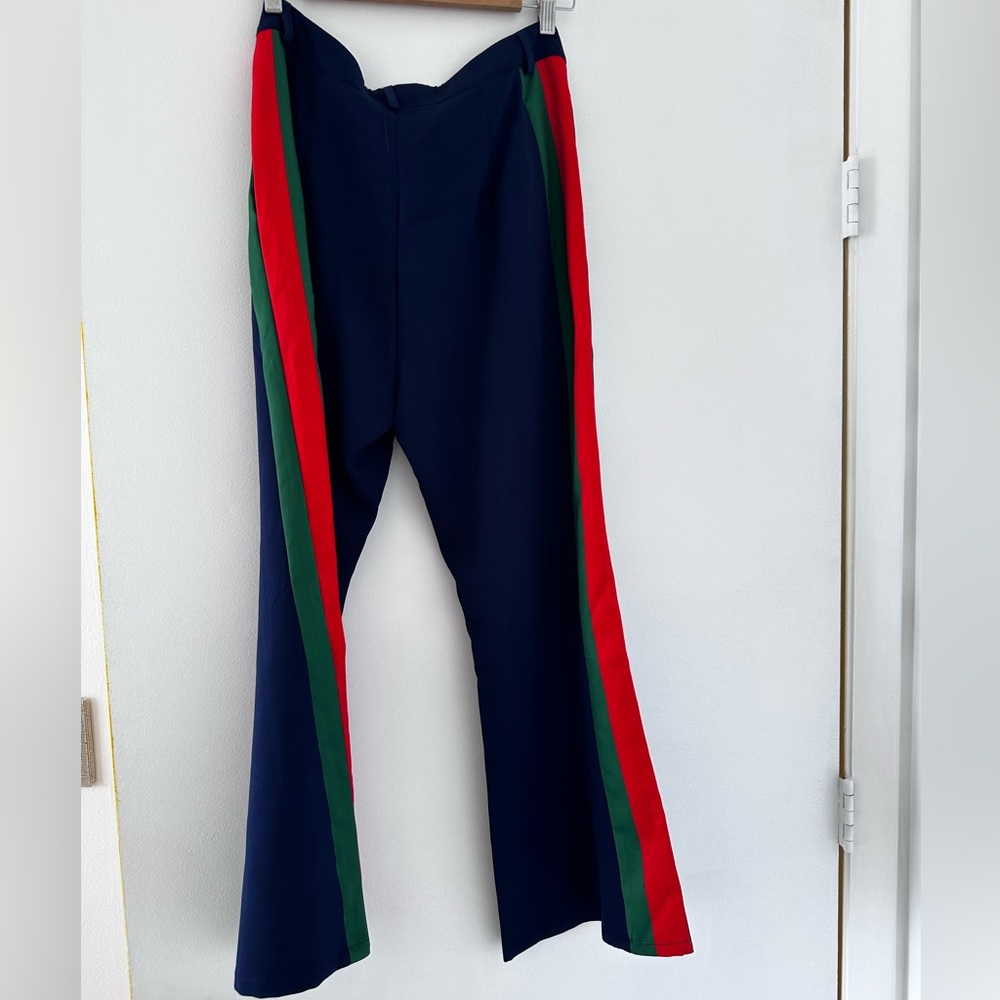 STYLEWE Navy Wide Leg Pants with Red and Green Stripes
